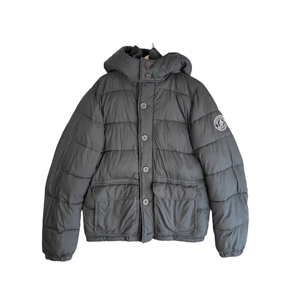 Y2K Abercrombie & Fitch Kempshall Hooded Puffer Jacket Mens XL Black Climafill